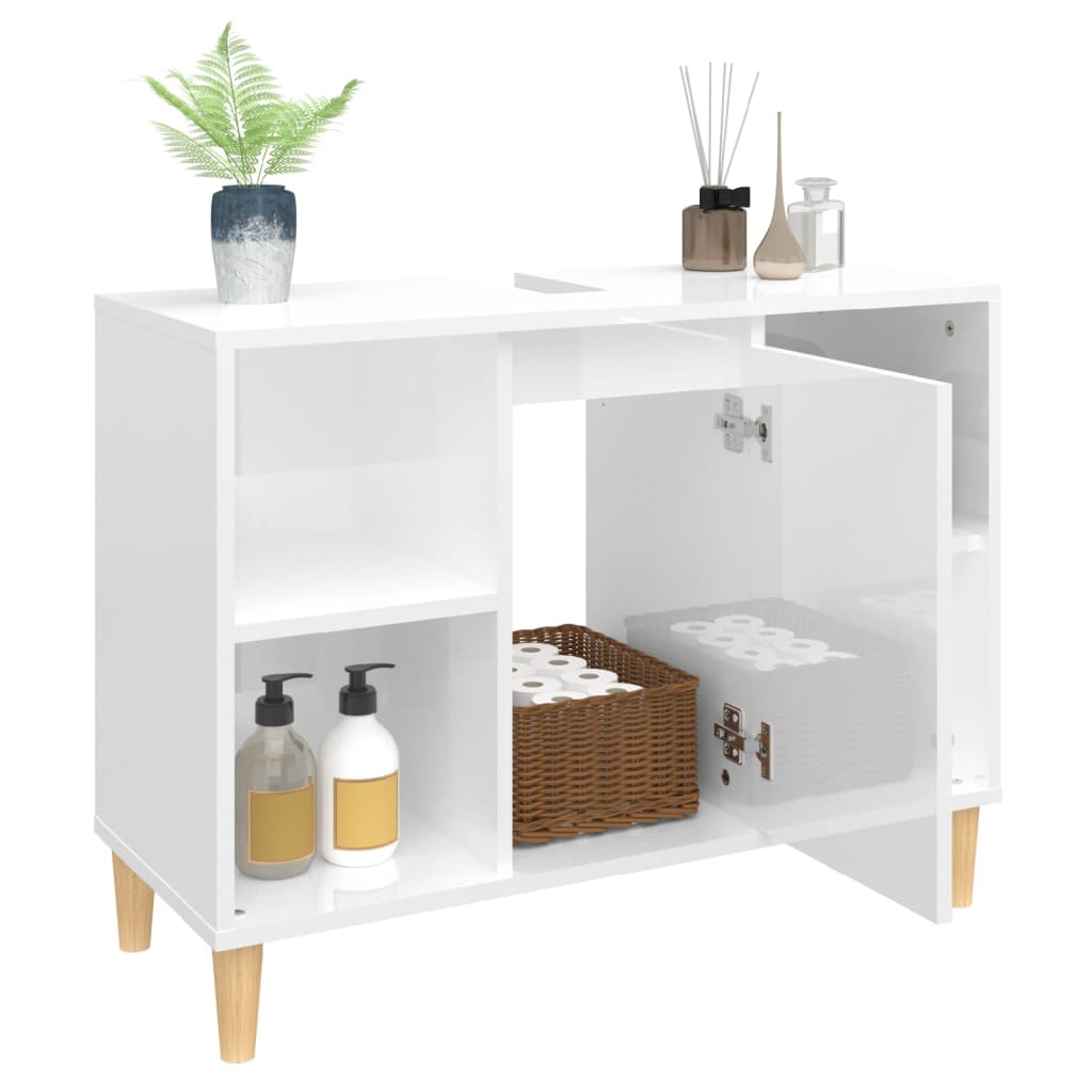 Sink Cabinet High Gloss White 80x33x60 cm Engineered Wood - Bend