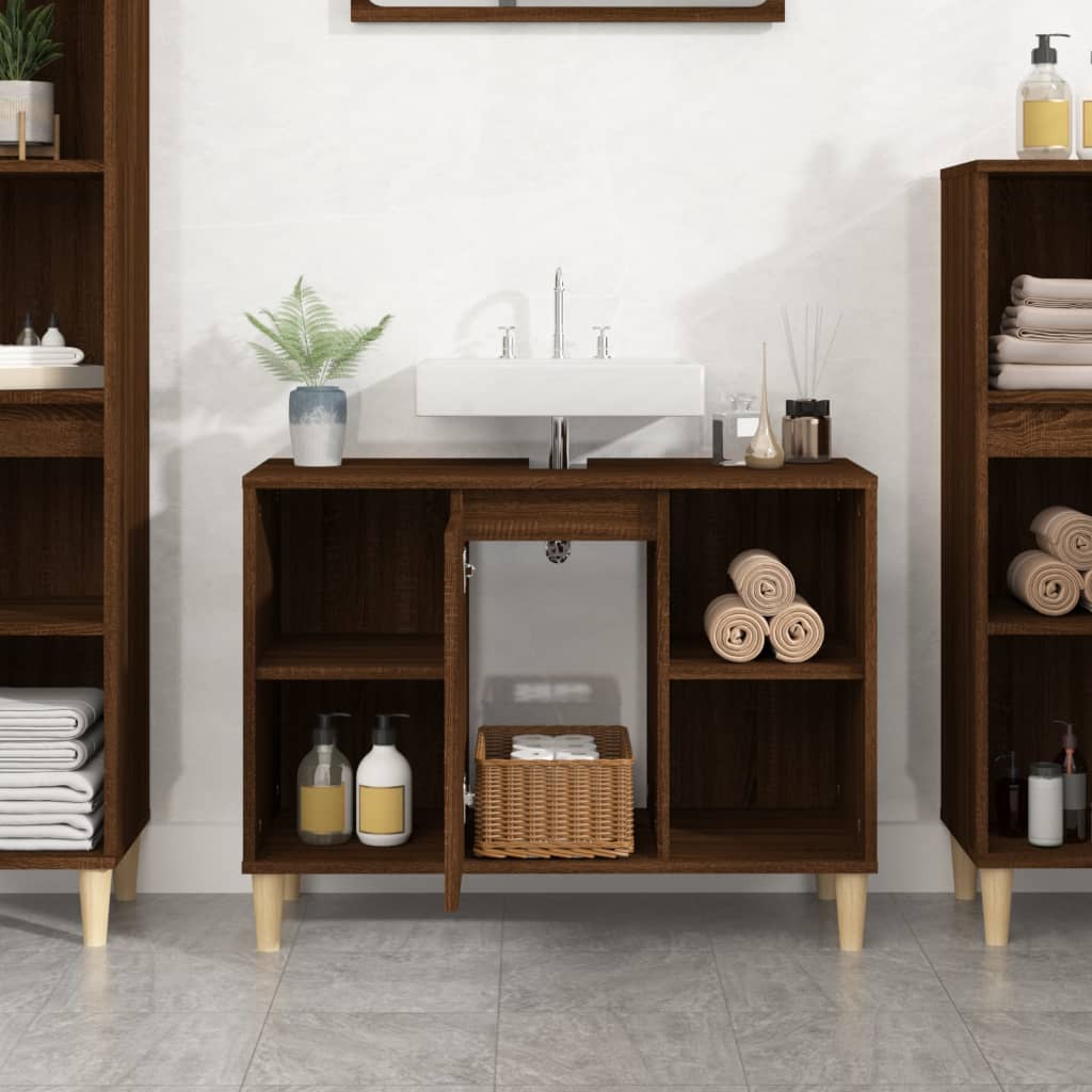 Sink Cabinet Brown Oak 80x33x60 cm Engineered Wood - Bend