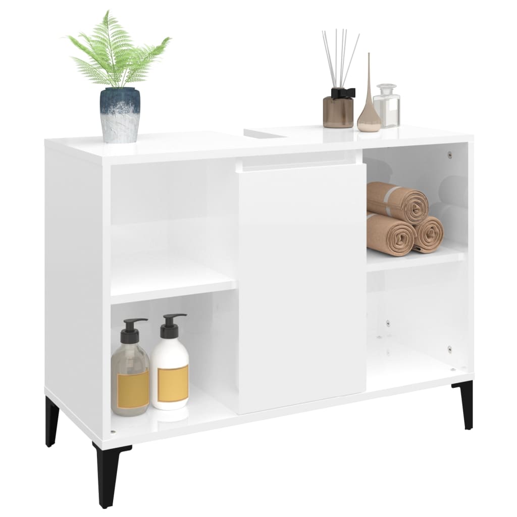 Sink Cabinet High Gloss White 80x33x60 cm Engineered Wood - Bend