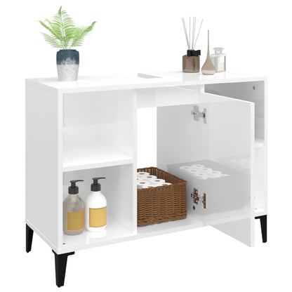 Sink Cabinet High Gloss White 80x33x60 cm Engineered Wood - Bend