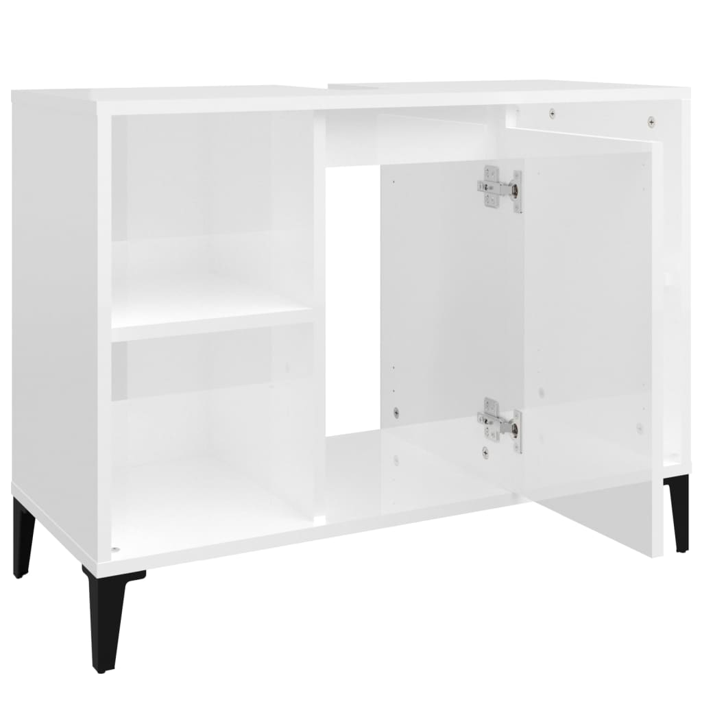 Sink Cabinet High Gloss White 80x33x60 cm Engineered Wood - Bend