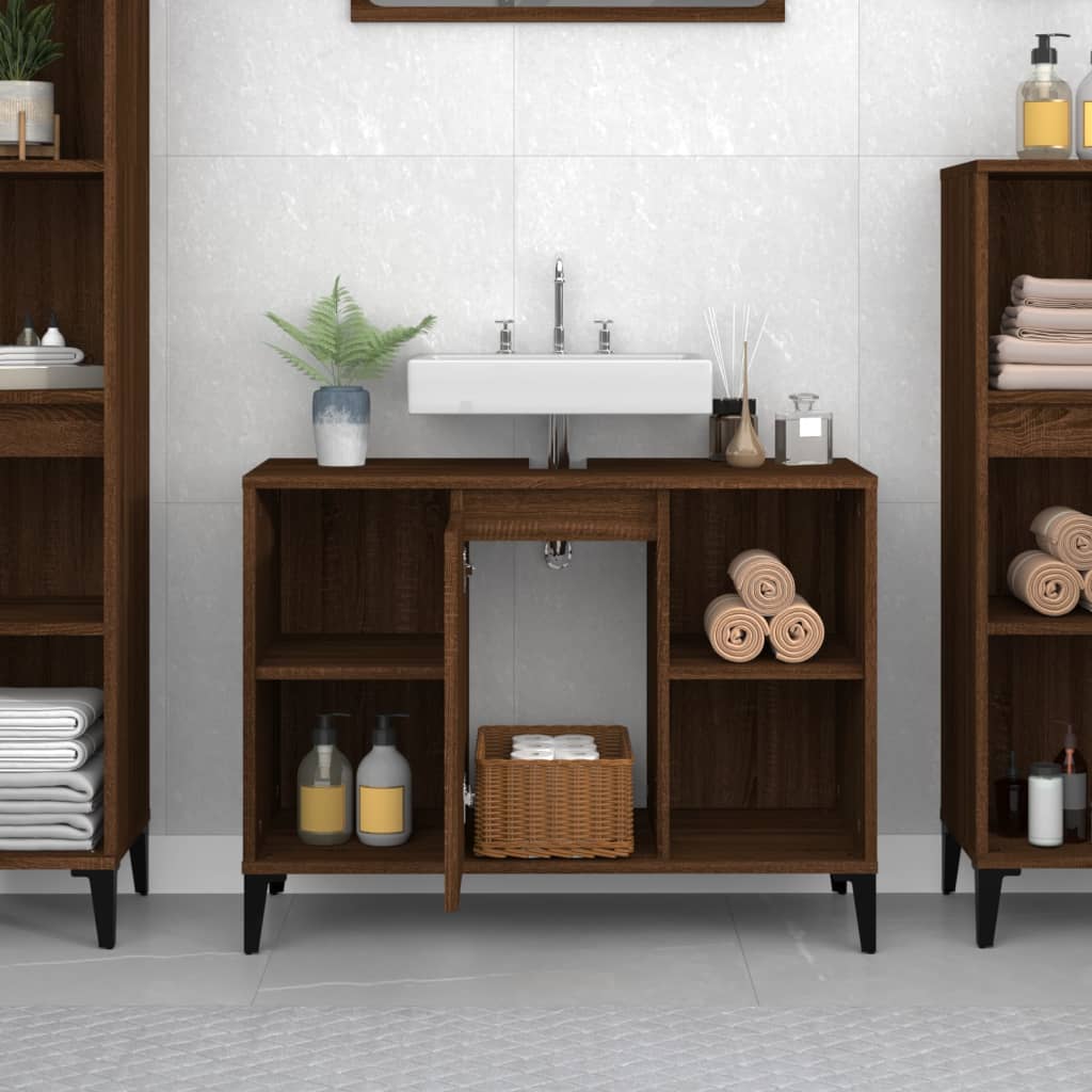 Sink Cabinet Brown Oak 80x33x60 cm Engineered Wood - Bend