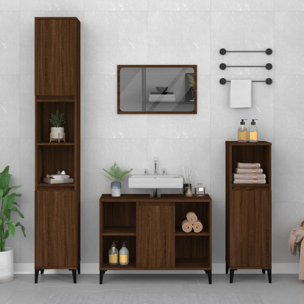 Sink Cabinet Brown Oak 80x33x60 cm Engineered Wood - Bend