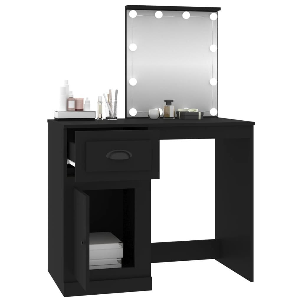 Dressing Table with LED Black 90x50x132.5 cm Engineered Wood - Bend