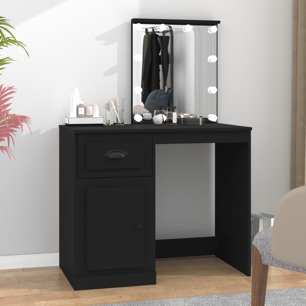 Dressing Table with LED Black 90x50x132.5 cm Engineered Wood - Bend