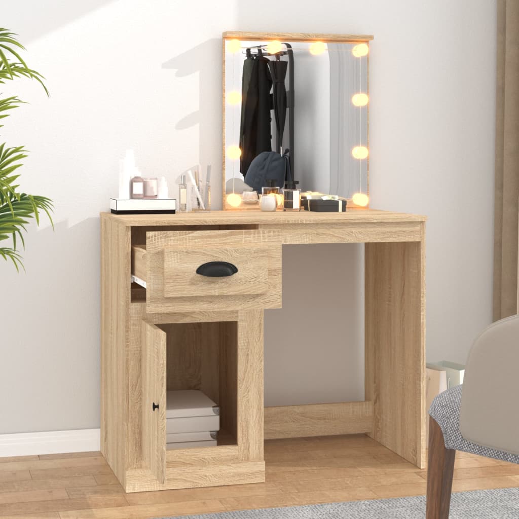 Dressing Table with LED Sonoma Oak 90x50x132.5 cm Engineered Wood - Bend