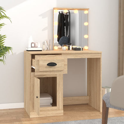 Dressing Table with LED Sonoma Oak 90x50x132.5 cm Engineered Wood - Bend