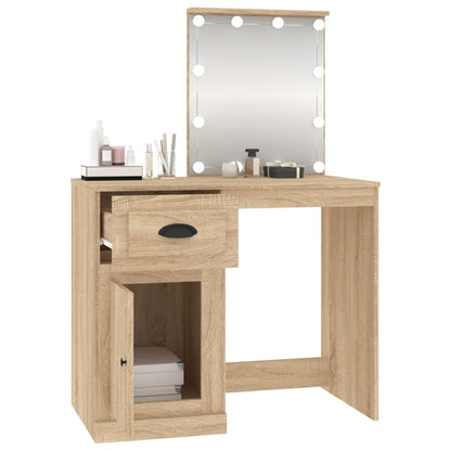 Dressing Table with LED Sonoma Oak 90x50x132.5 cm Engineered Wood - Bend