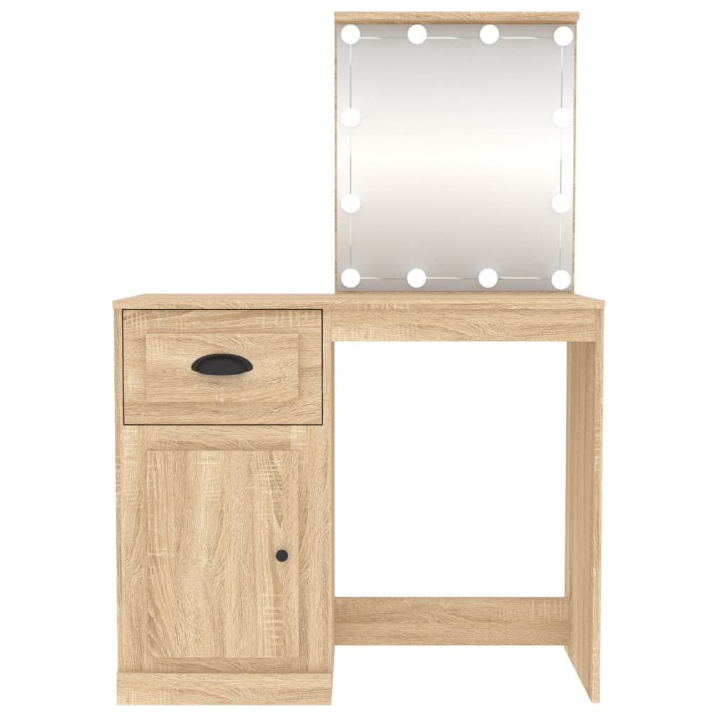 Dressing Table with LED Sonoma Oak 90x50x132.5 cm Engineered Wood - Bend