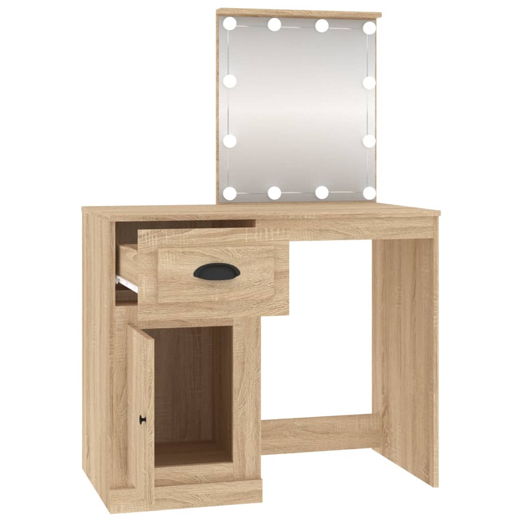 Dressing Table with LED Sonoma Oak 90x50x132.5 cm Engineered Wood - Bend