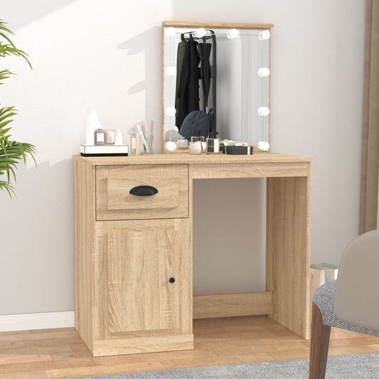 Dressing Table with LED Sonoma Oak 90x50x132.5 cm Engineered Wood - Bend