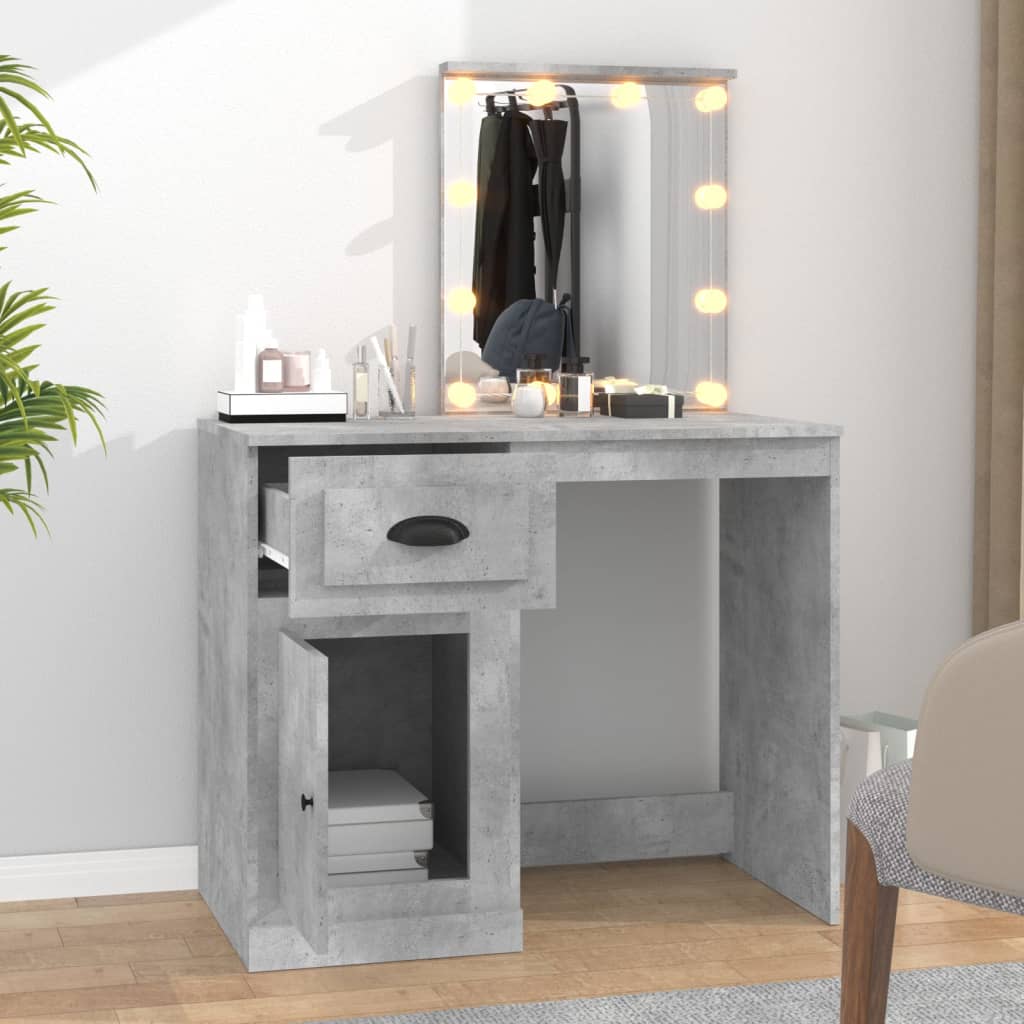 Dressing Table with LED Concrete Grey 90x50x132.5 cm Engineered Wood