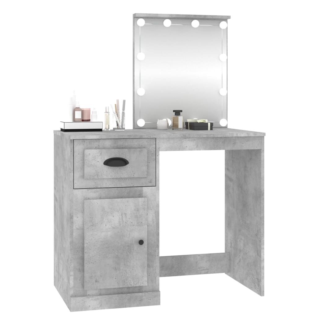 Dressing Table with LED Concrete Grey 90x50x132.5 cm Engineered Wood