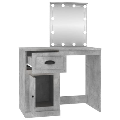 Dressing Table with LED Concrete Grey 90x50x132.5 cm Engineered Wood