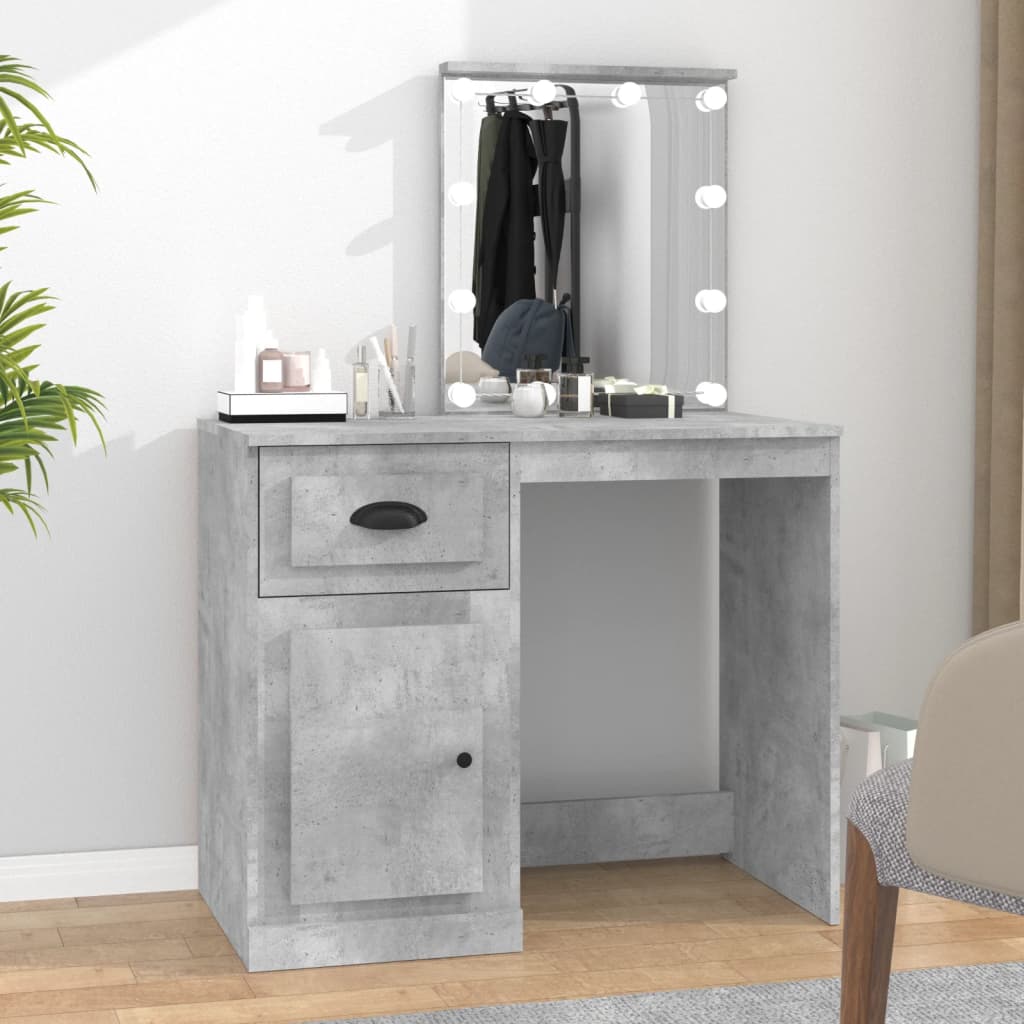 Dressing Table with LED Concrete Grey 90x50x132.5 cm Engineered Wood