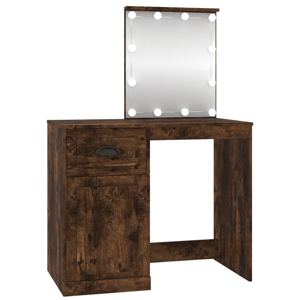 Dressing Table with LED Smoked Oak 90x50x132.5 cm Engineered Wood - Bend