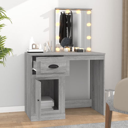 Dressing Table with LED Grey Sonona 90x50x132.5 cm Engineered Wood