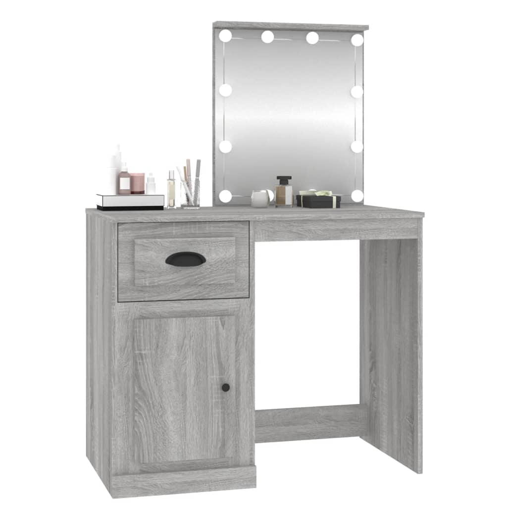 Dressing Table with LED Grey Sonona 90x50x132.5 cm Engineered Wood