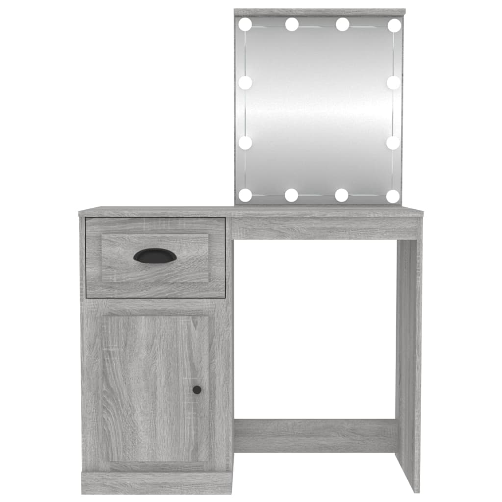 Dressing Table with LED Grey Sonona 90x50x132.5 cm Engineered Wood