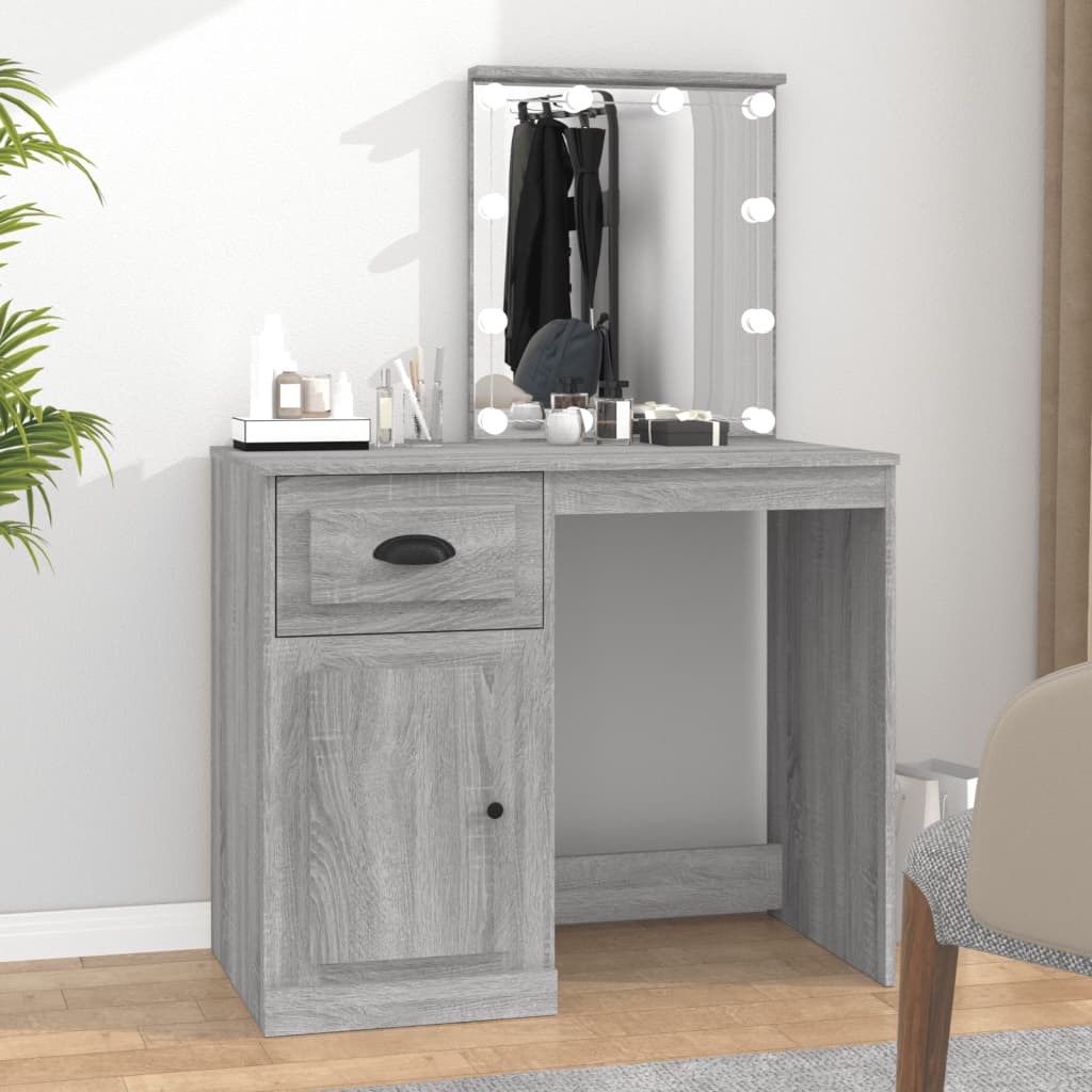 Dressing Table with LED Grey Sonona 90x50x132.5 cm Engineered Wood