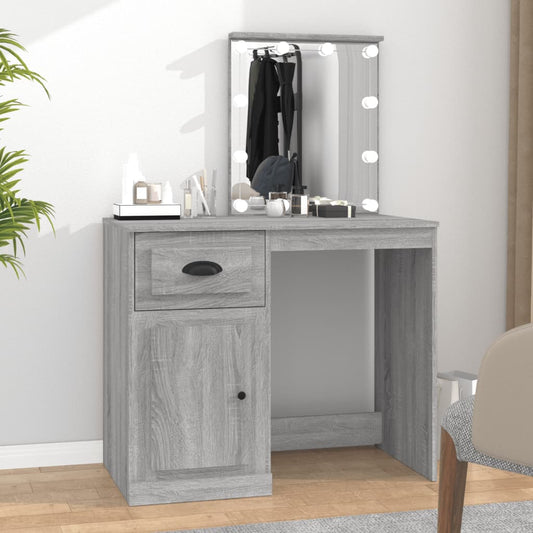 Dressing Table with LED Grey Sonona 90x50x132.5 cm Engineered Wood