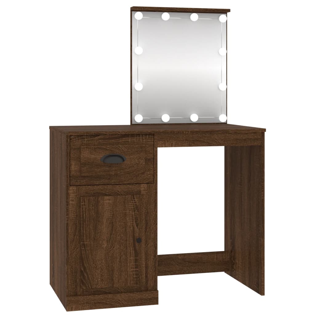 Dressing Table with LED Brown Oak 90x50x132.5 cm Engineered Wood - Bend