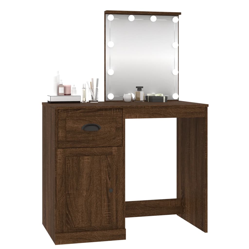 Dressing Table with LED Brown Oak 90x50x132.5 cm Engineered Wood - Bend