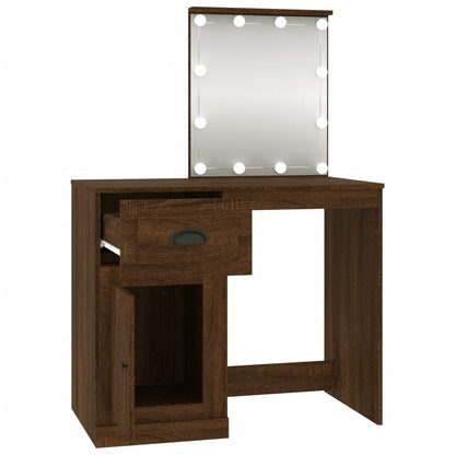 Dressing Table with LED Brown Oak 90x50x132.5 cm Engineered Wood - Bend