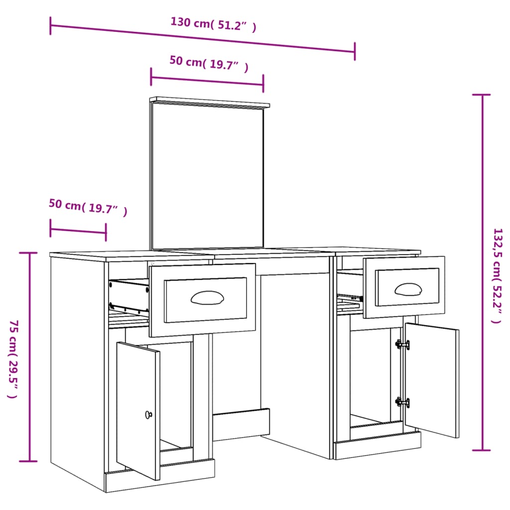 Dressing Table with Mirror Grey Sonoma 130x50x132.5 cm - Bend