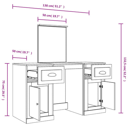 Dressing Table with Mirror Grey Sonoma 130x50x132.5 cm - Bend