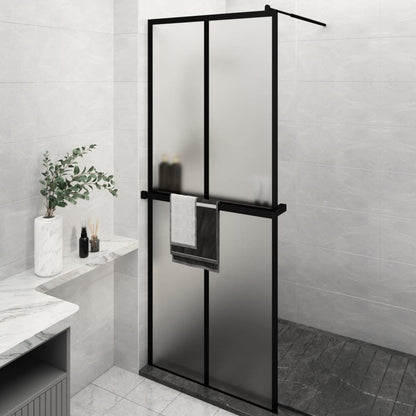 Walk-in Shower Wall with Shelf Black ESG Glass & Aluminium - Cross