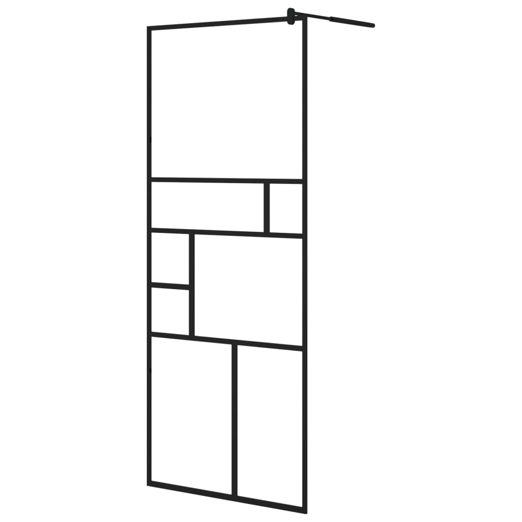 Walk-in Shower Wall with Shelf Black ESG Glass & Aluminium - Abstract Design