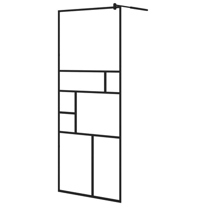 Walk-in Shower Wall with Shelf Black ESG Glass & Aluminium - Abstract Design