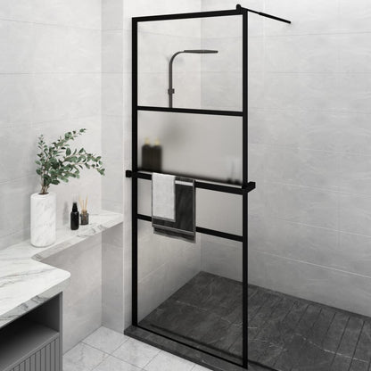 Walk-in Shower Wall with Shelf Black ESG Glass & Aluminium - Trio Modern Design and Durable Convenience