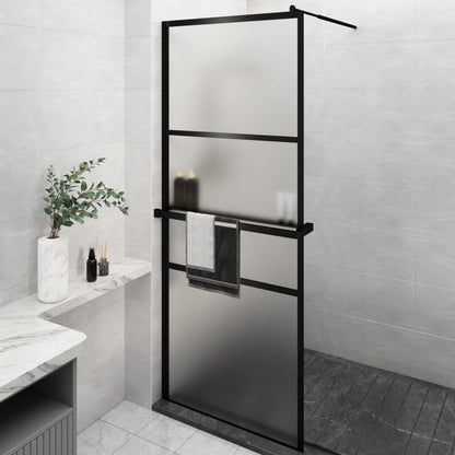 Walk-in Shower Wall with Shelf Black ESG Glass & Aluminium - Trio Modern Design and Durable Convenience