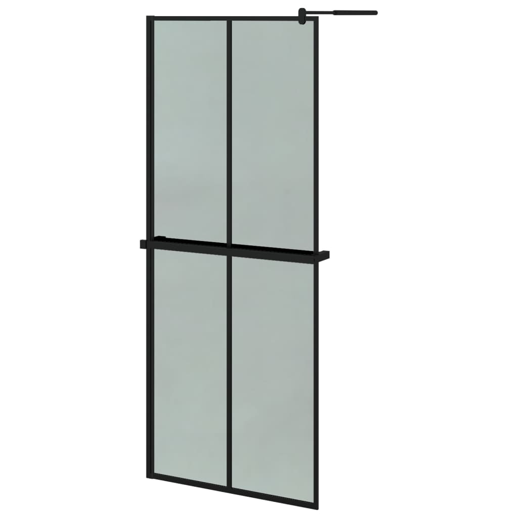 Walk-in Shower Wall with Shelf Black ESG Glass & Aluminium - Cross