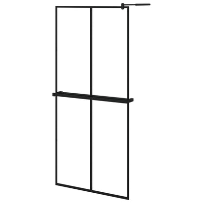 Walk-in Shower Wall with Shelf Black ESG Glass & Aluminium - Cross