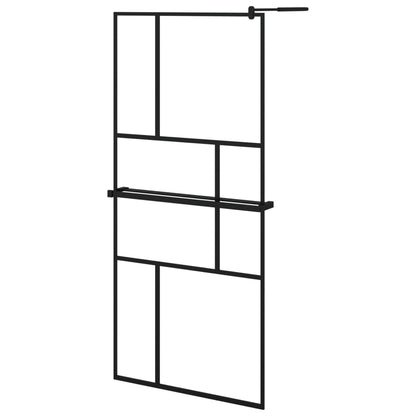 Walk-in Shower Wall with Shelf Black ESG Glass & Aluminium - Offset