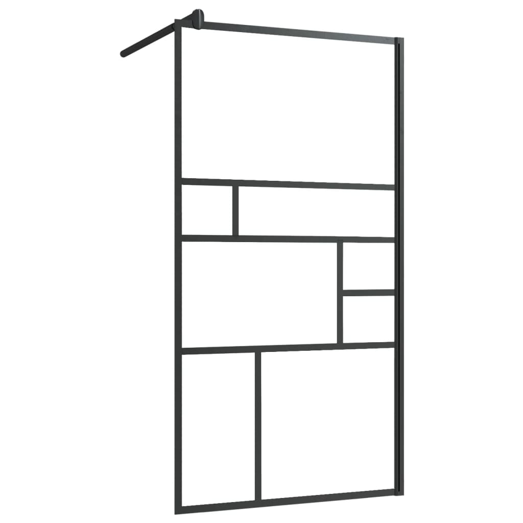 Walk-in Shower Wall with Shelf Black ESG Glass & Aluminium - Abstract Design