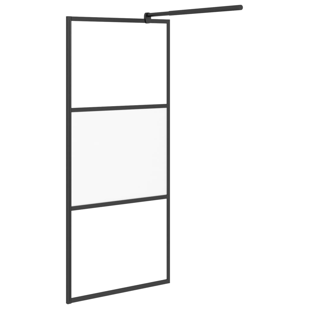 Walk-in Shower Wall with Shelf Black ESG Glass & Aluminium - Trio Modern Design and Durable Convenience