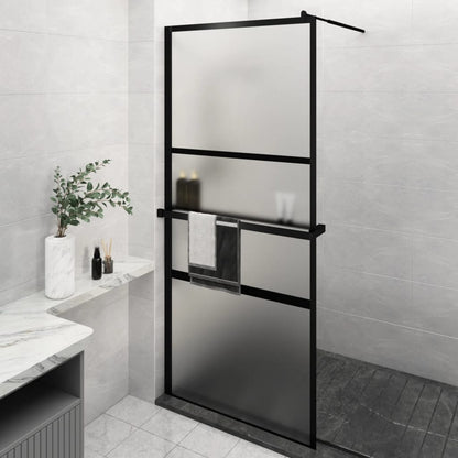 Walk-in Shower Wall with Shelf Black ESG Glass & Aluminium - Trio Modern Design and Durable Convenience