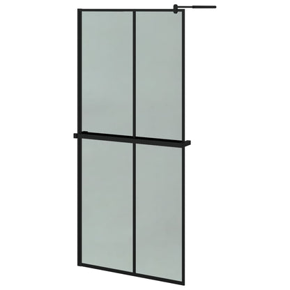 Walk-in Shower Wall with Shelf Black ESG Glass & Aluminium - Cross