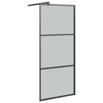 Walk-in Shower Wall with Shelf Black ESG Glass & Aluminium - Trio Modern Design and Durable Convenience