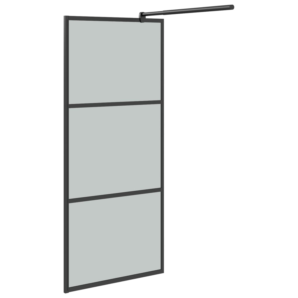 Walk-in Shower Wall with Shelf Black ESG Glass & Aluminium - Trio Modern Design and Durable Convenience