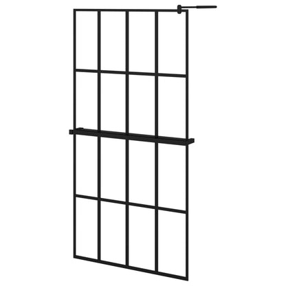 Walk-in Shower Wall with Shelf Black 100x195 cm ESG Glass&Aluminium - Bend