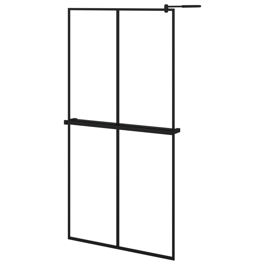 Walk-in Shower Wall with Shelf Black 100x195 cm ESG Glass&Aluminium - Bend