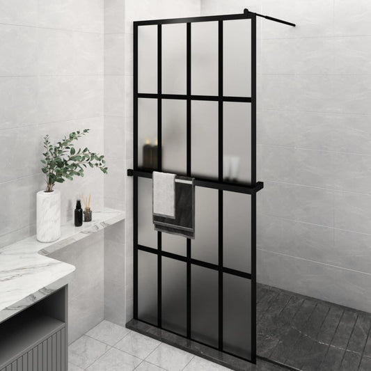 Walk-in Shower Wall with Shelf Black 100x195 cm ESG Glass&Aluminium - Bend