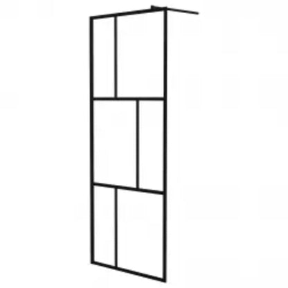 Walk-in Shower Wall with Shelf Black ESG Glass & Aluminium - Offset