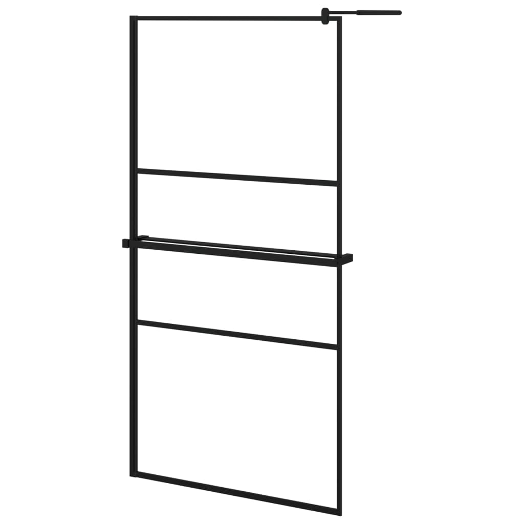 Walk-in Shower Wall with Shelf Black 100x195 cm ESG Glass&Aluminium - Bend