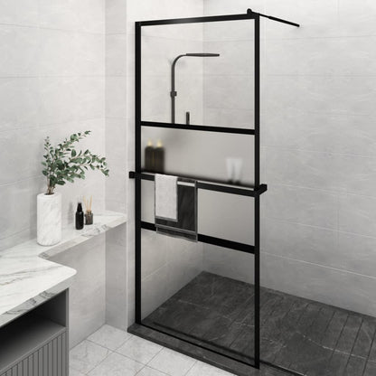 Walk-in Shower Wall with Shelf Black 100x195 cm ESG Glass&Aluminium - Bend